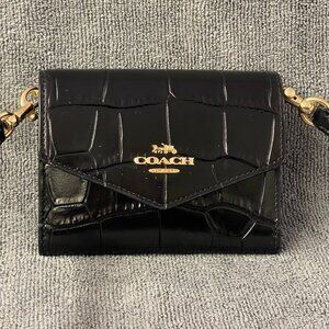 Coach Mini Envelope Wallet Crocodile Embossed Leather With Strap NWT